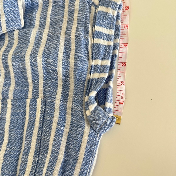 Blue White Striped Dress Lightweight Beachy Tie Waist Size XS Pockets Button - Picture 11 of 12